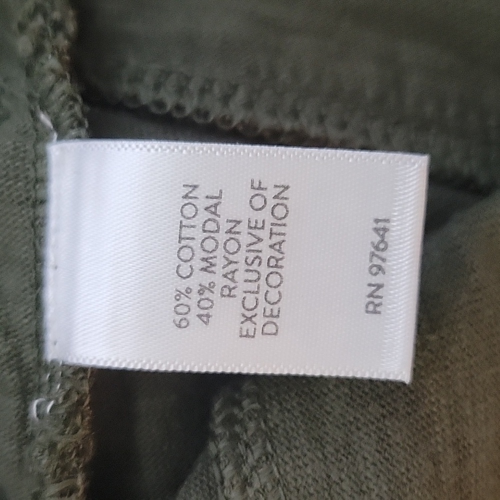 J. Jill Olive Green Slub Knit Short Sleeve Fringe Trim Dress Size Medium Petite - Picture 7 of 8